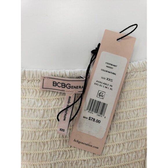 BCBGeneration Off The Shoulder Crop Top Women's XXS 2XS Ivory Ruffled Button NEW - Picture 7 of 11